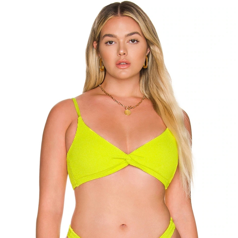 Good American Always Fits Twist Bikini Top in Electric Yellow